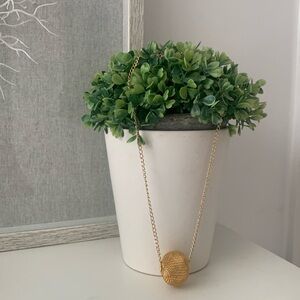 Vintage large mesh ball, gold tone, 17 inch necklace